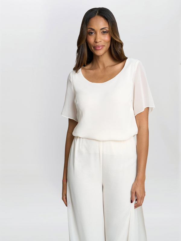 Gina Bacconi Triple Layer Chiffon Top Chalk Light