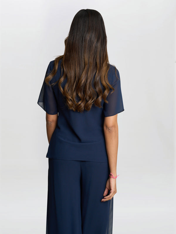 Gina Bacconi Triple Layer Chiffon Top Navy