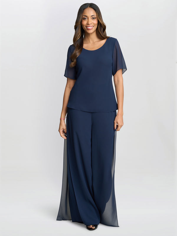 Gina Bacconi Triple Layer Chiffon Top Navy