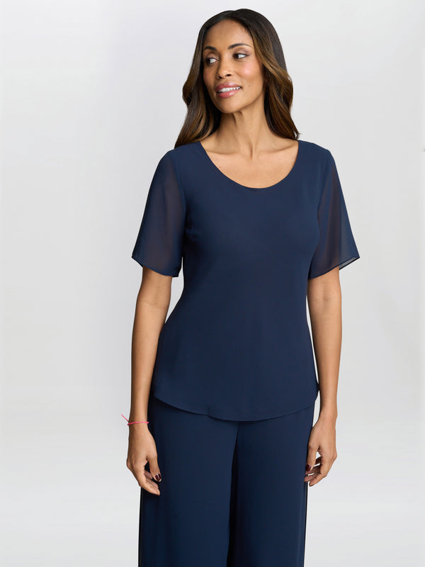 gina bacconi Triple layer chiffon top Navy