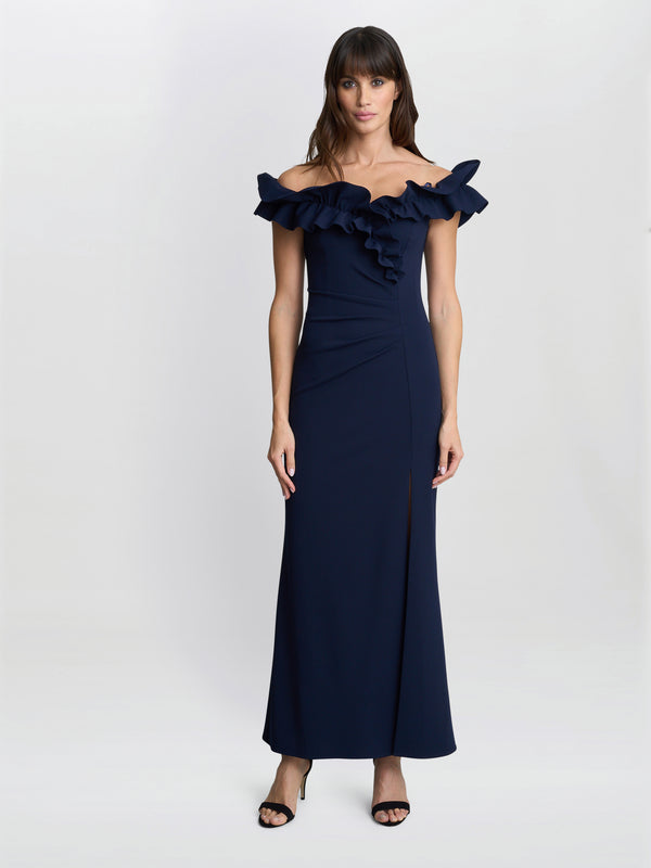 gina bacconi Viola ruffle top maxi dress