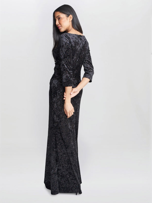Gina Bacconi Whitney Velvet Sparkle Maxi Dress