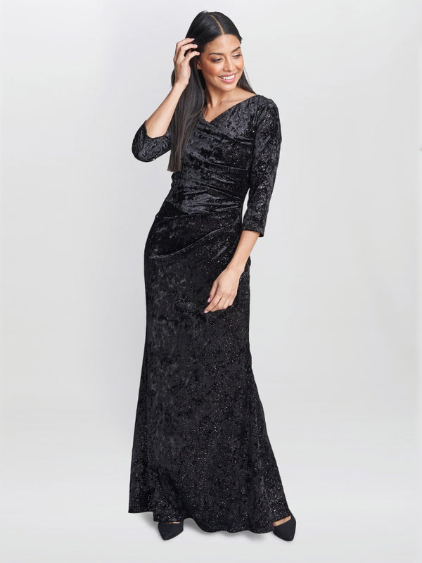 Gina Bacconi Whitney Velvet Sparkle Maxi Dress