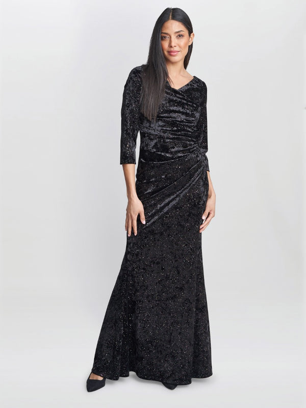 gina bacconi Whitney velvet sparkle maxi dress