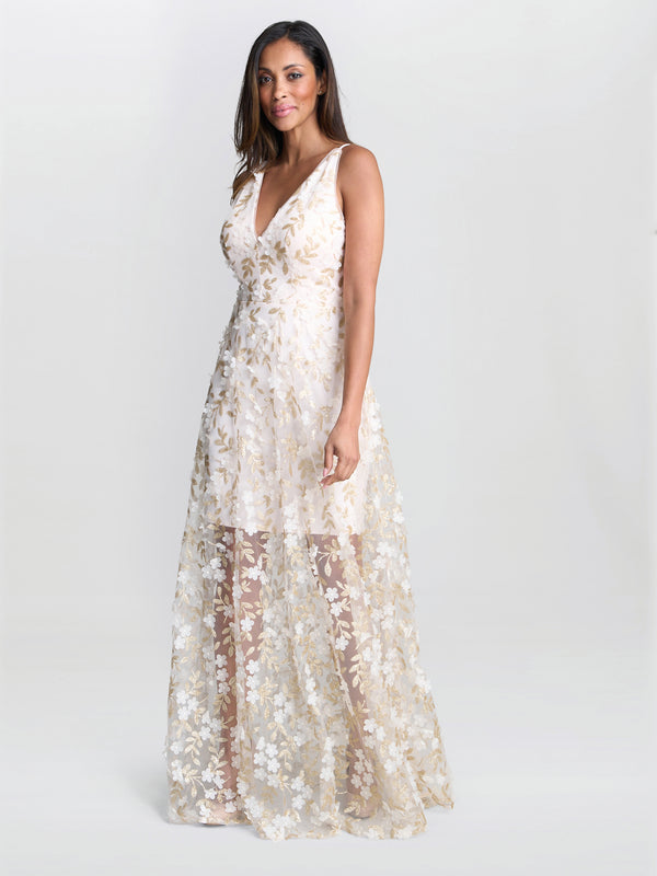 Gina Bacconi Zafira Floral Applique Dress