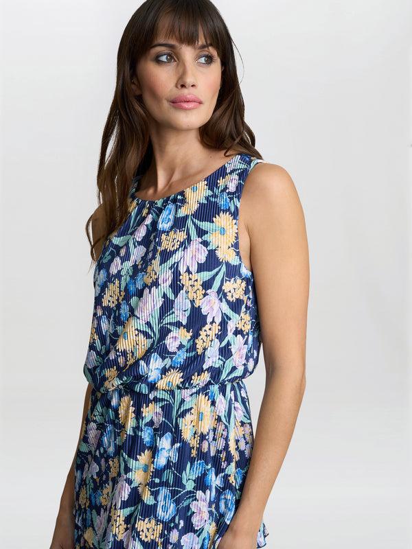 Gina Bacconi Zara Floral Print Plisse Tier Dress