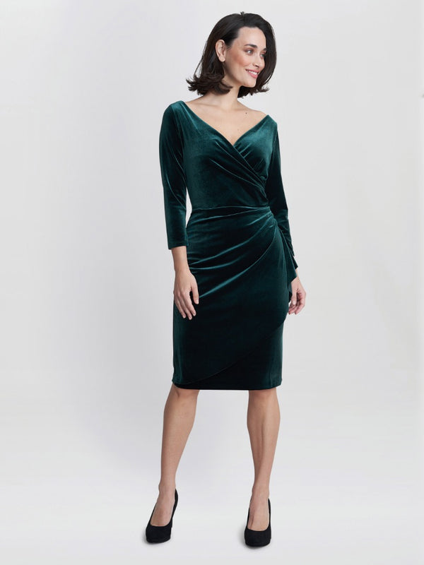 Gina Bacconi Zoe Velvet Wrap Dress GREEN