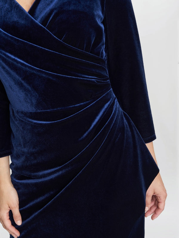 Gina Bacconi Zoe Velvet Wrap Dress NAVY