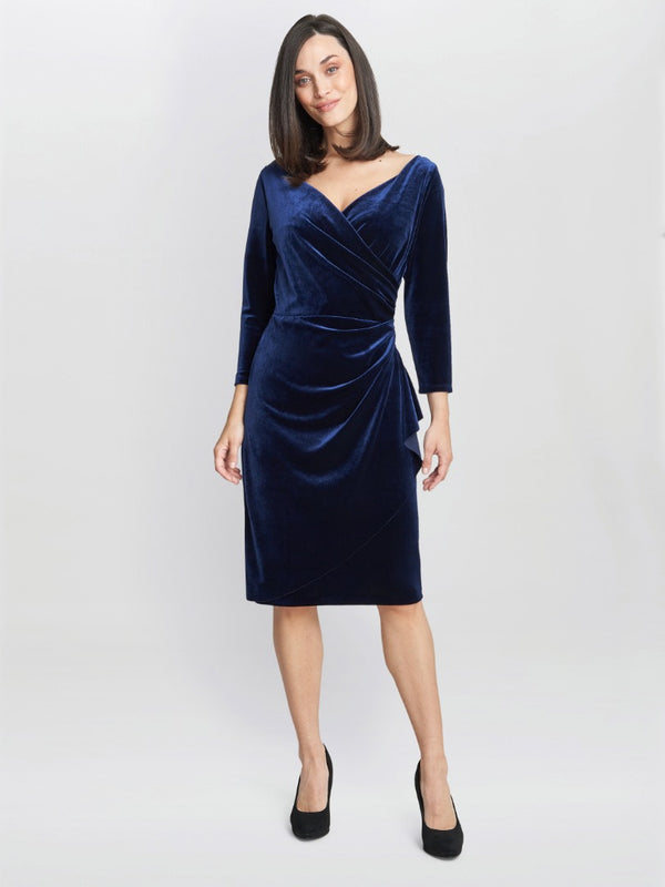 Gina Bacconi Zoe Velvet Wrap Dress NAVY