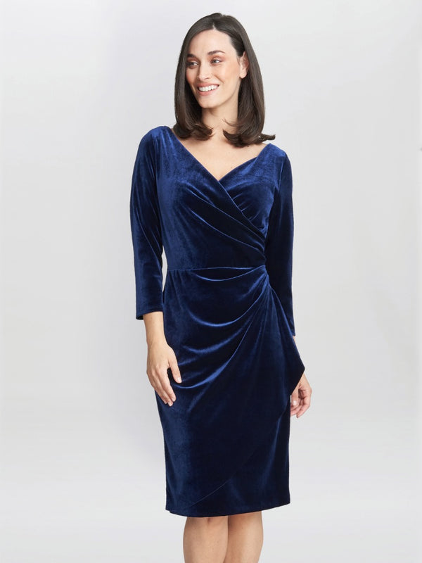 gina bacconi Zoe velvet wrap dress NAVY