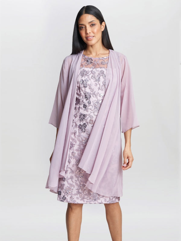 gina bacconi Gladys embroidered shift dress and jacket