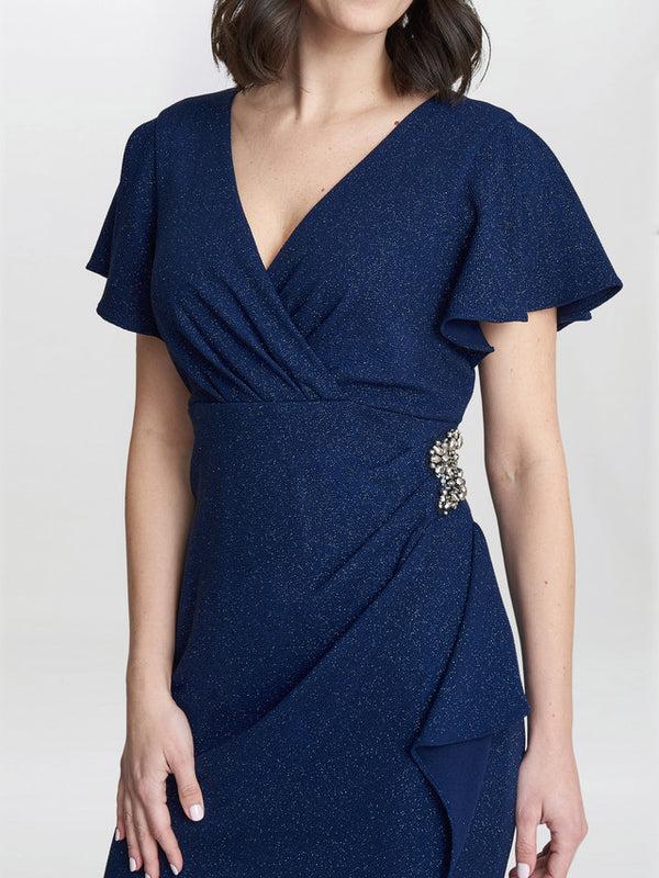 Gina Bacconi Glenda Metallic Midi Dress With Embellishment