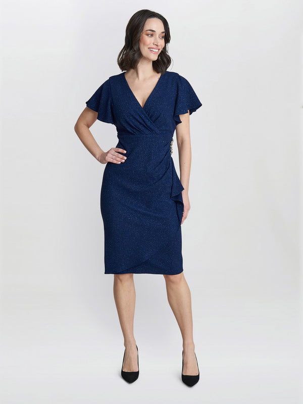 Gina Bacconi Glenda Metallic Midi Dress With Embellishment