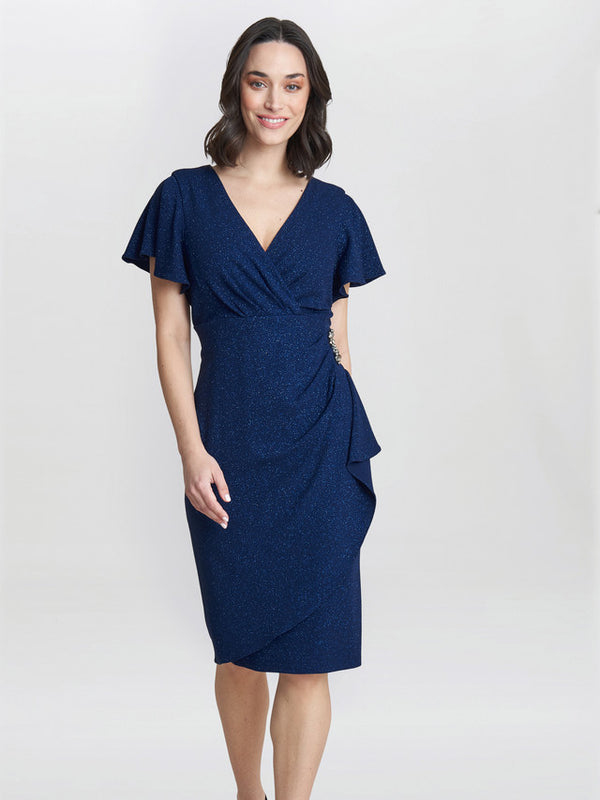 gina bacconi Glenda metallic midi dress with embellishment