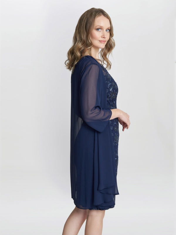Gina Bacconi Hayley Embroidered Dress With Matching Chiffon Jacket SPRING NAVY