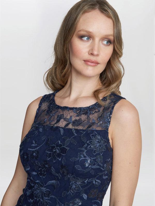 Gina Bacconi Hayley Embroidered Dress With Matching Chiffon Jacket SPRING NAVY