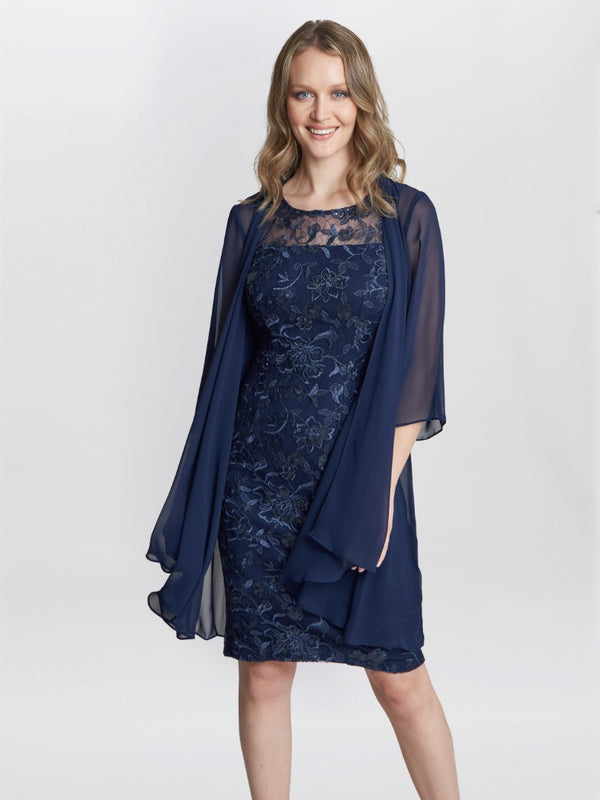 gina bacconi Hayley embroidered dress with matching chiffon jacket SPRING NAVY