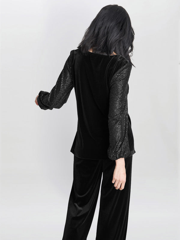 Gina Bacconi Ines Velvet Blouse With Sequin Bubble Sleeves Black