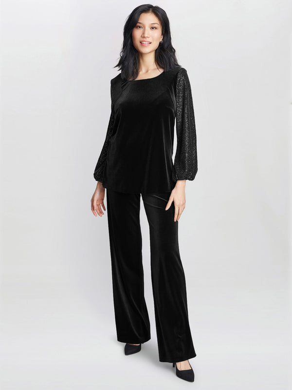 Gina Bacconi Ines Velvet Blouse With Sequin Bubble Sleeves Black