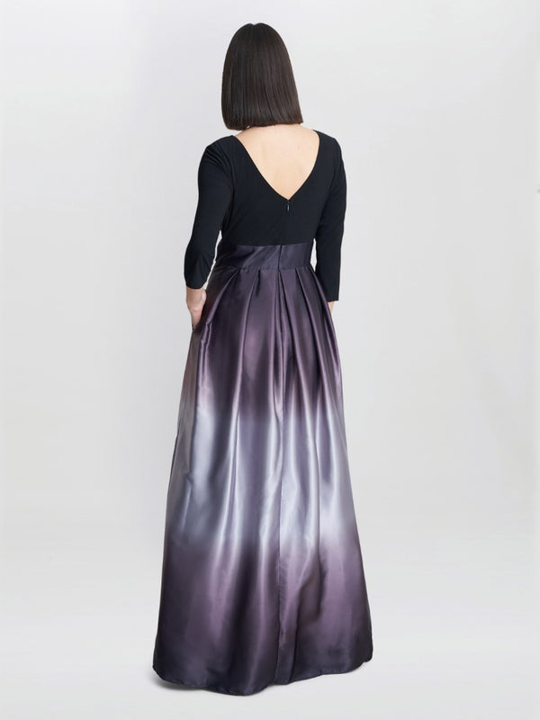 Gina Bacconi Ingrid V Neck Back Ombre Satin Maxi Dress Black
