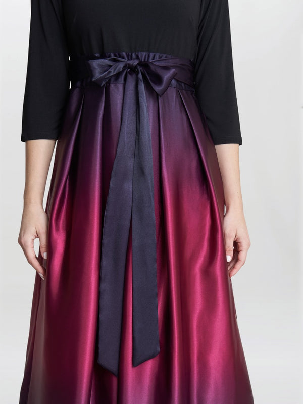 Gina Bacconi Ingrid V Neck Back Ombre Satin Maxi Dress Fig