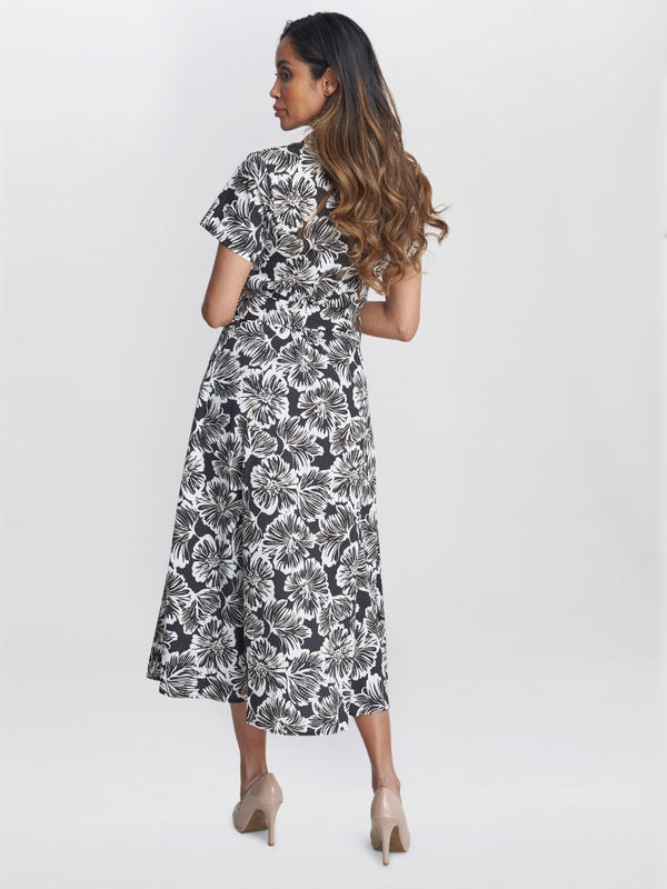 Gina Bacconi Ivonne Short Sleeve Shirt Dress BLACK / WHITE