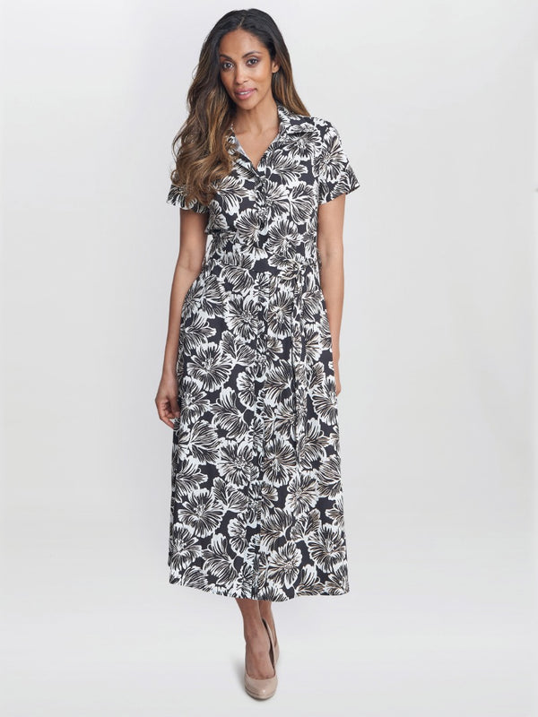 gina bacconi Ivonne short sleeve shirt dress BLACK / WHITE