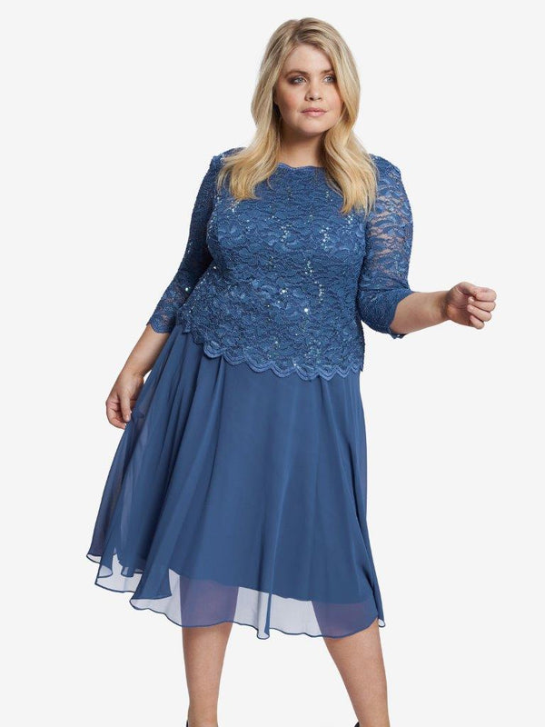 gina bacconi Jayne dress with lace bodice and chiffon skirt