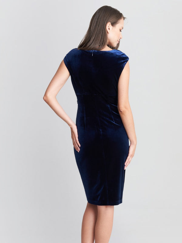Gina Bacconi Jeanie Velvet Cowl Neck Dress With Embellished Hip