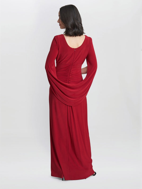 Gina Bacconi Jenna Draped Back Shoulder Maxi Dress RED