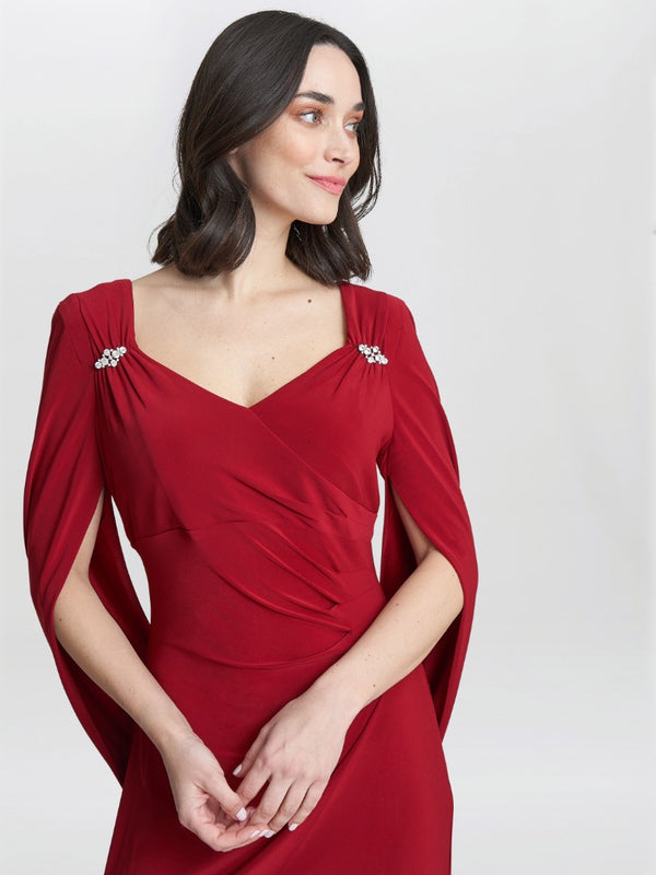 Gina Bacconi Jenna Draped Back Shoulder Maxi Dress RED