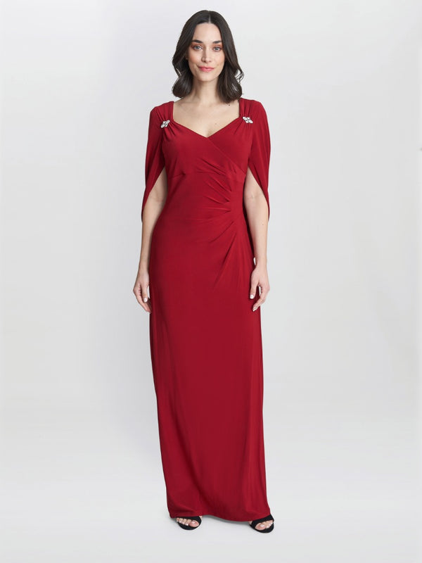 Gina Bacconi Jenna Draped Back Shoulder Maxi Dress RED
