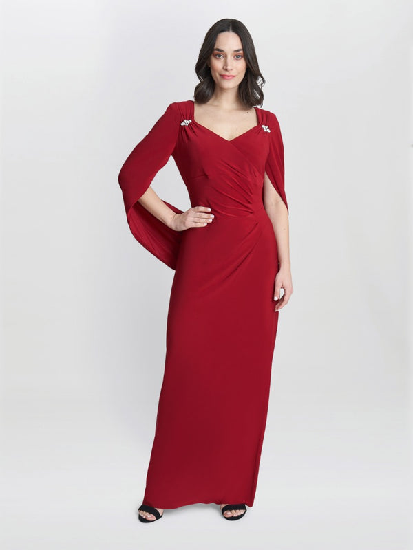 gina bacconi Jenna draped back shoulder maxi dress RED