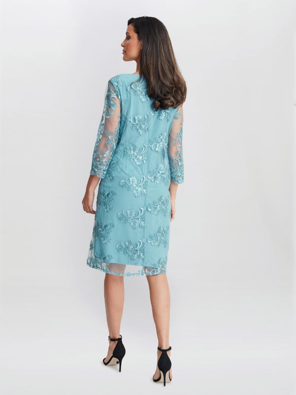 Gina Bacconi Jill Embroidered Lace Mock Jacket Dress