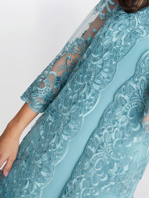 Gina Bacconi Jill Embroidered Lace Mock Jacket Dress