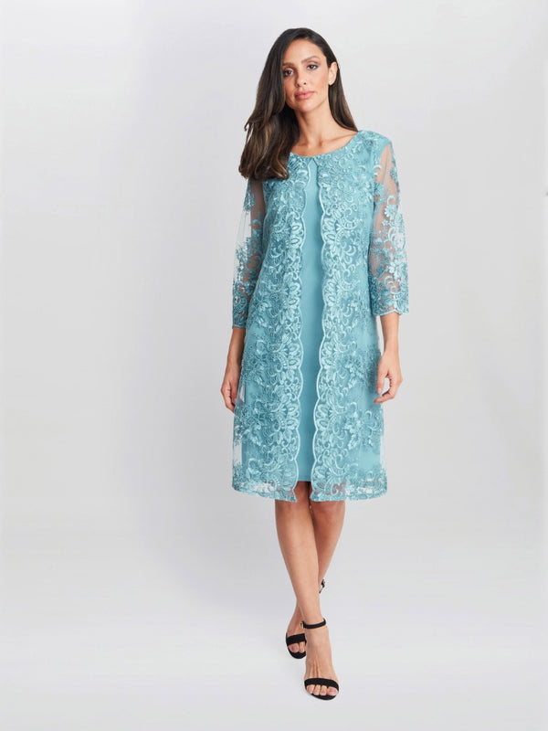Gina Bacconi Jill Embroidered Lace Mock Jacket Dress