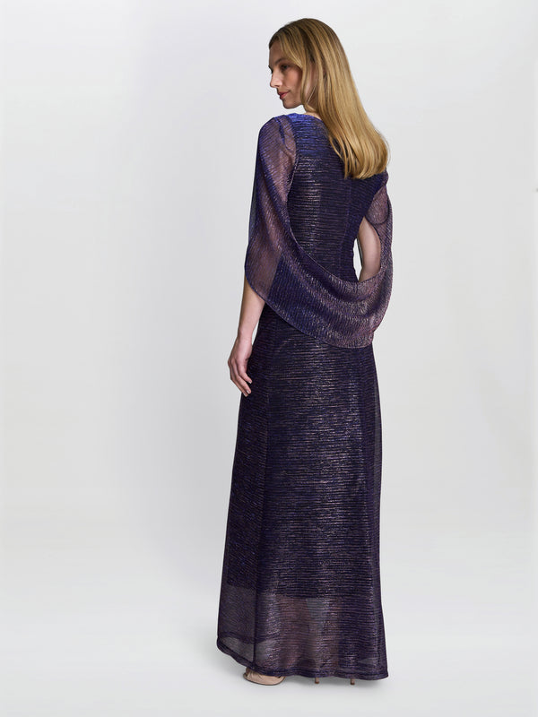 Gina Bacconi Joanna Metallic Knit Maxi Dress Purple