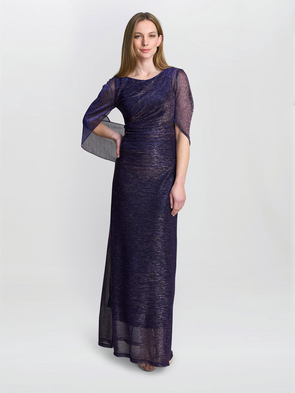 Gina Bacconi Joanna Metallic Knit Maxi Dress Purple