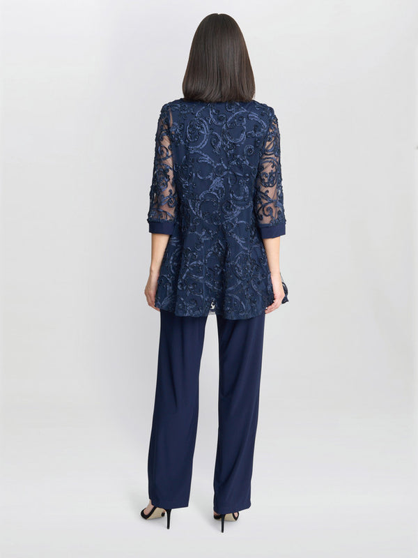Gina Bacconi Joelle Embroidered Two Piece Trouser Suit With Detachable Necklace