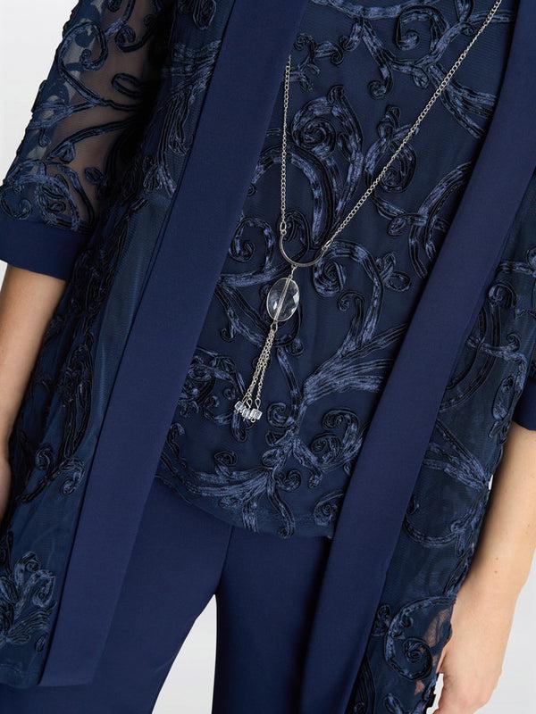 Gina Bacconi Joelle Embroidered Two Piece Trouser Suit With Detachable Necklace