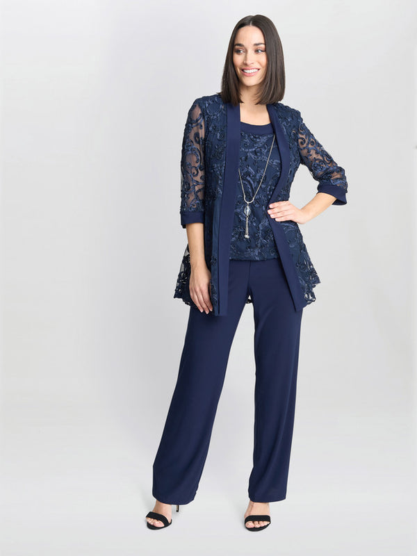 Gina Bacconi Joelle Embroidered Two Piece Trouser Suit With Detachable Necklace