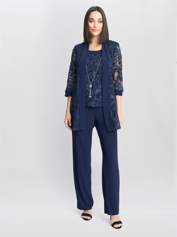 gina bacconi Joelle embroidered two piece trouser suit with detachable necklace