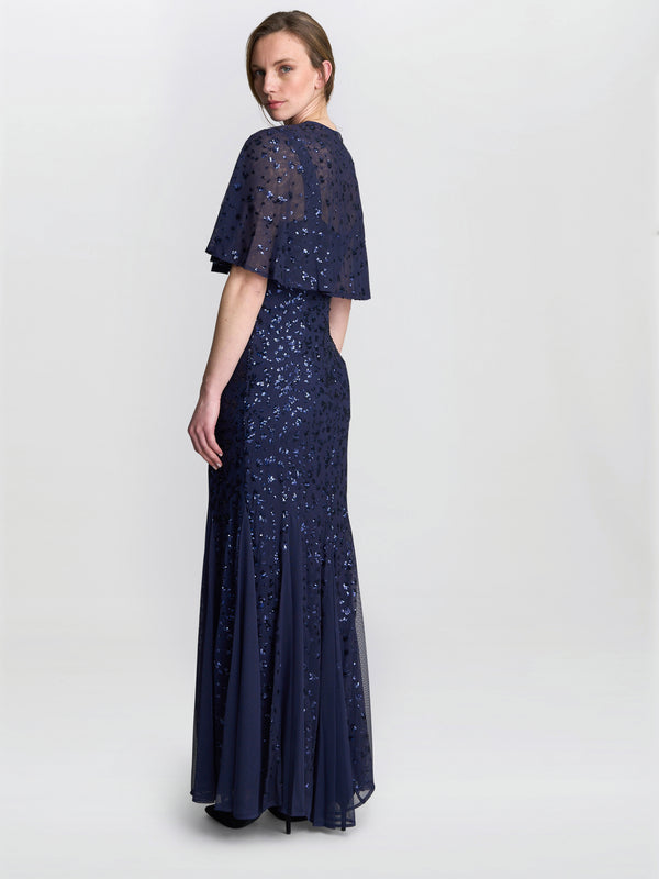 Gina Bacconi Jordan Sequin Beaded Maxi Dress And Jacket