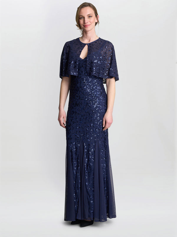 gina bacconi Jordan sequin beaded maxi dress and jacket