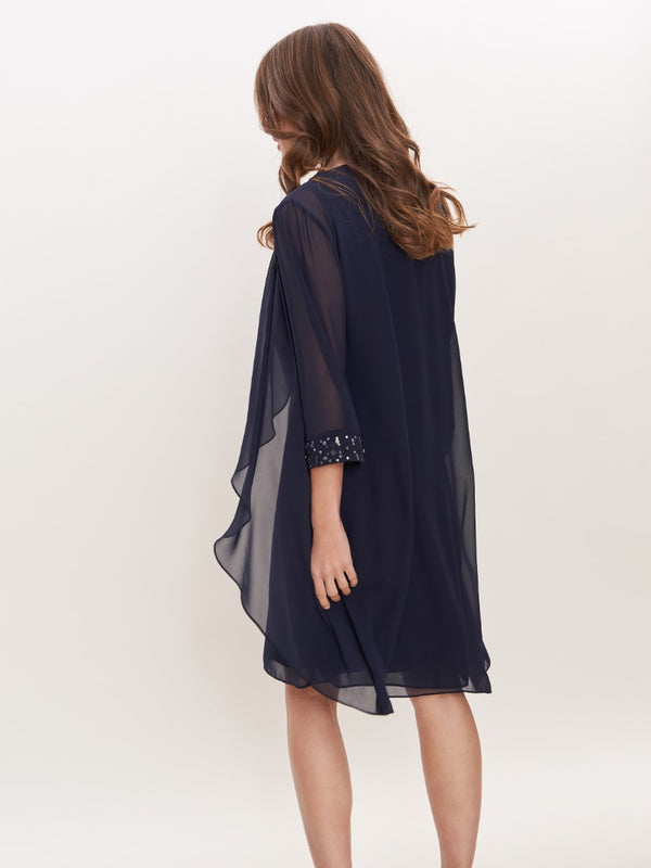 Gina Bacconi Joseline Short Chiffon Jacket Dress With Beaded Neckline SPRING NAVY