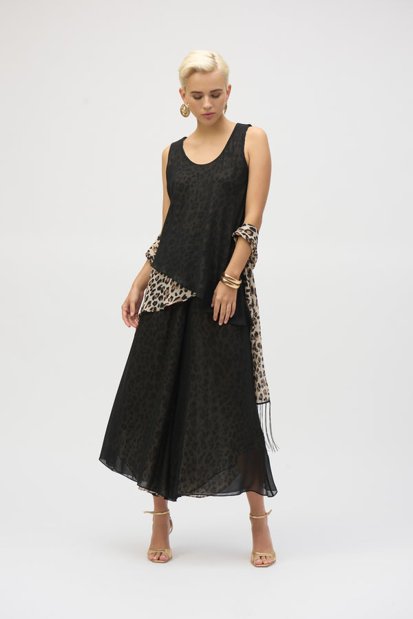 Gina Bacconi Joseph Ribkoff Chiffon Animal Print Reversible Culotte Pants