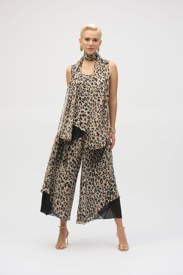 Gina Bacconi Joseph Ribkoff Chiffon Animal Print Reversible Culotte Pants