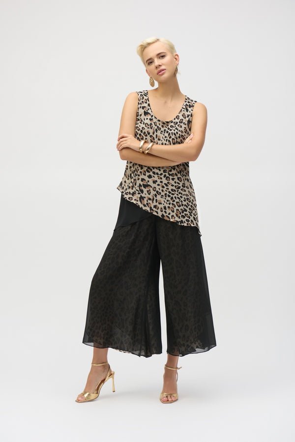gina bacconi Joseph ribkoff chiffon animal print reversible culotte pants