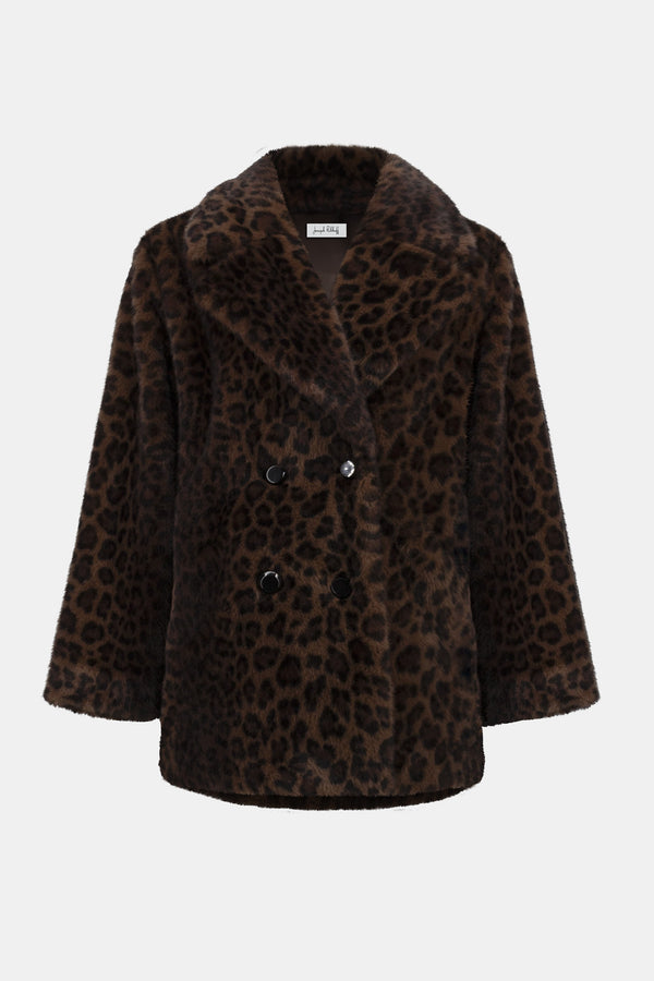 Gina Bacconi Joseph Ribkoff Faux Fur Leopard Print Double-breasted Coat