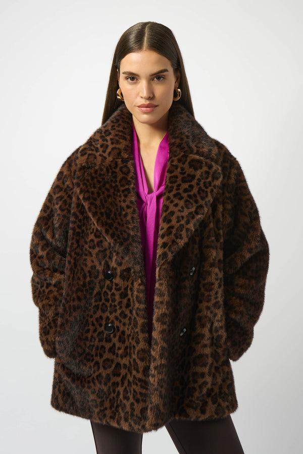 gina bacconi Joseph ribkoff faux fur leopard print double-breasted coat